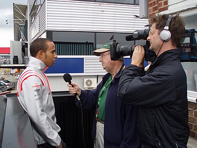 Andrew Marriott interviewing Lewis Hamilton